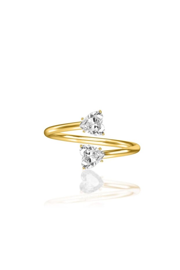 18Kt Gold Heart Double Birthstone Ring Size 54 R1YK16-APRIL