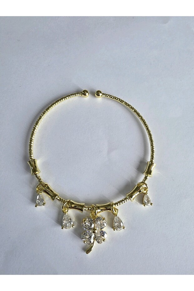 Gold-Toned Rice-Shaped YSX Clover-Patterned Charm Bracelet