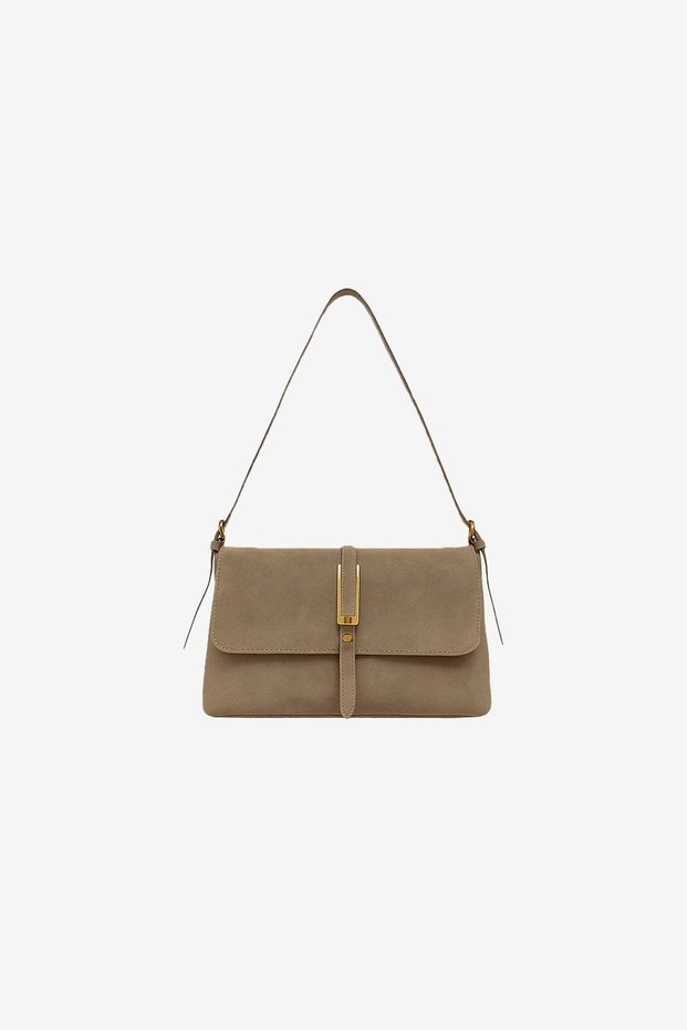 Sauve Toka Buckle Detail Beige Suede Bag