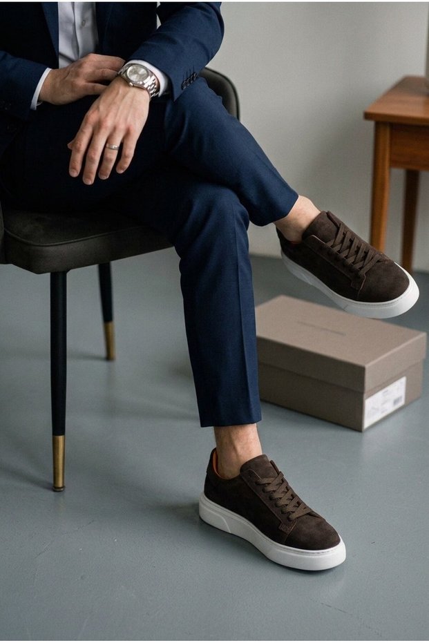 Makras Tommy 777 Coffee Suede, Leather Inside and Out, Casual Sneakers