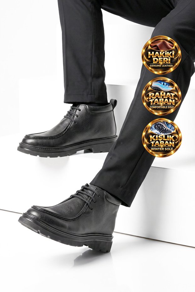 Genuine Leather Classic Men's Lace-Up Boot with Rubber Sole 600546
