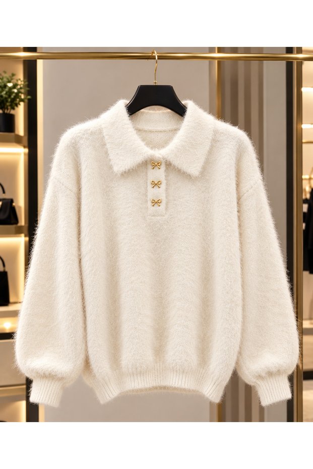 Women's plush soft bearded collar sweater