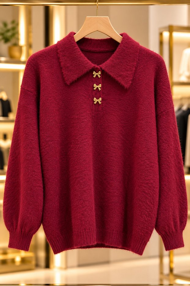 Women's plush soft bearded collar sweater