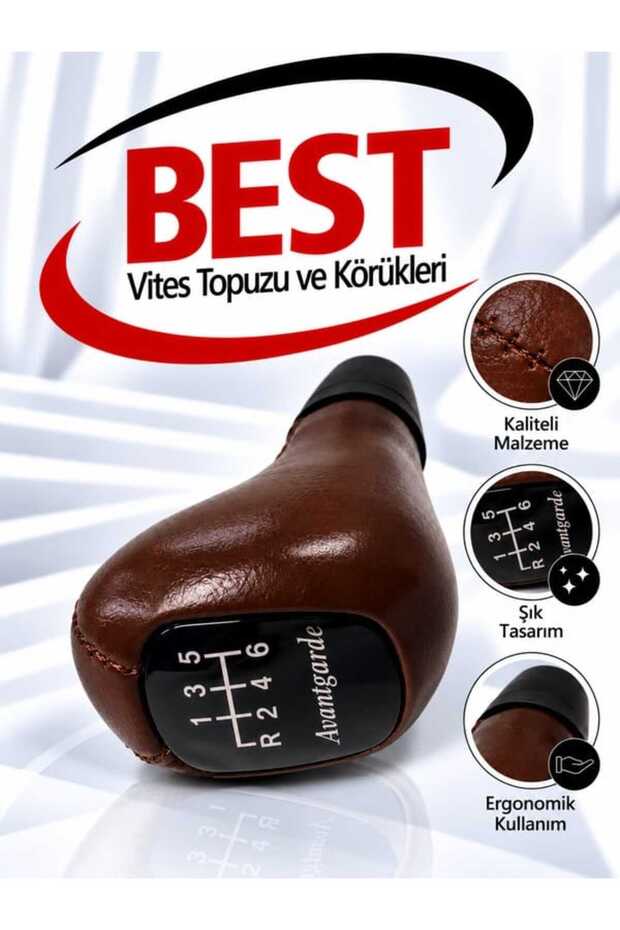 Mercedes W202/203/209/210/211 Manual Gear Shift Knob, Wood-Look, Brown Leather (AVANTGARDE 6-SPEED)