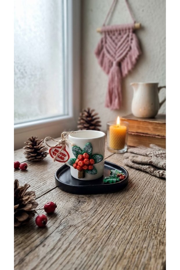 New Year's Special Edition Handmade Cup Set - Featuring Kokina and Pine Needle Details