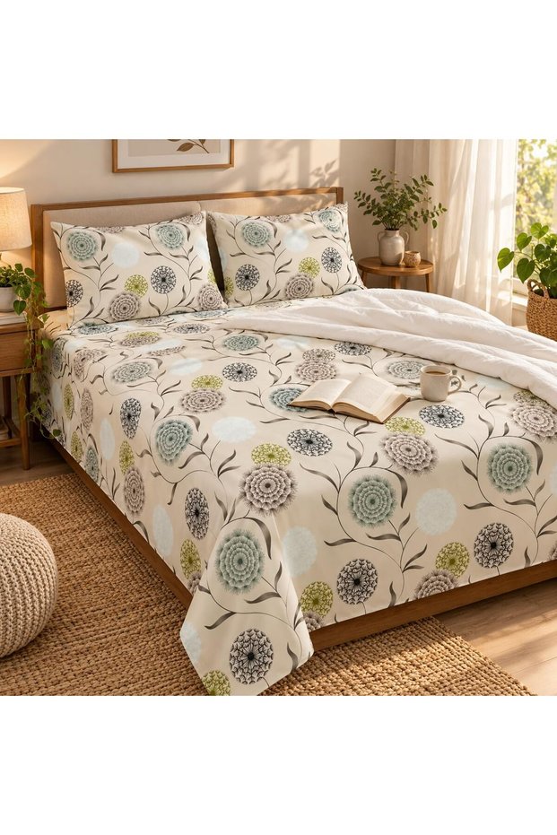 King Size Flat Bedsheet Set, 3 Pieces, 260 x 240 cm (Cream)