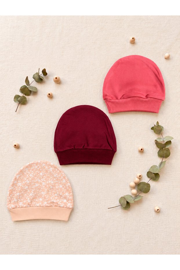 Unisex Baby Combed Cotton Newborn 3-Piece Baby Beanie Colorful Set