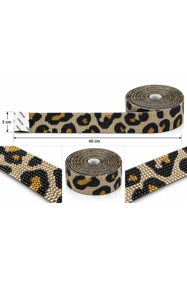Yellow Leopard Crystal-Studded Self-Adhesive Decorative Strip, 3x40 cm – For Decorating Phones, Mugs, Picture Frames, and Crafts