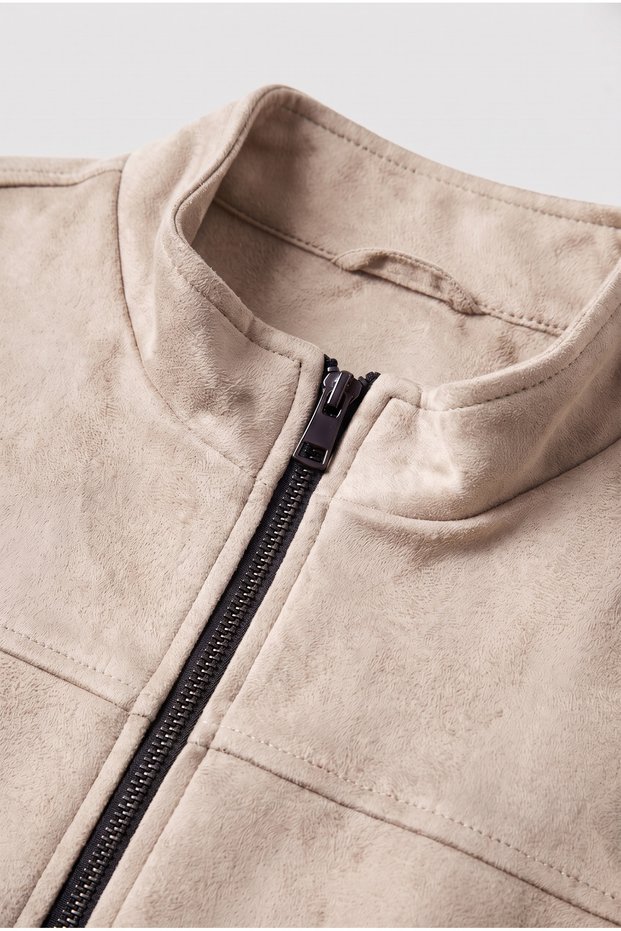 Seasonal Slim Fit Stand Collar Basic Suede Jacket