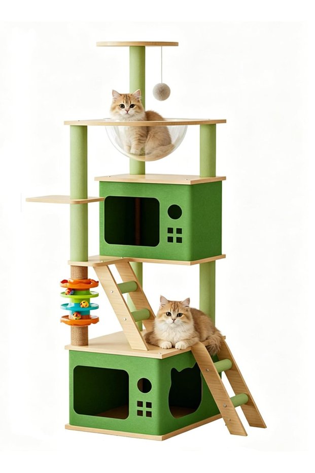 Cat Climbing Frame Cat Tree Scratching Post with Space Capsule Toys