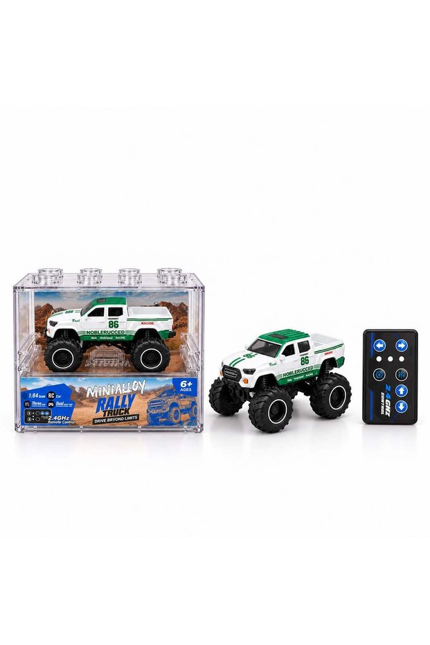 1:64 Scale Mini RC Off Road Pickup Monster Truck, 2.4GHz Remote Control Racing Car, 4 Channel Control, 3 Speed Settings, Big Wheels, Mini Rally Truck with Storage Case for Kids Ages 6+