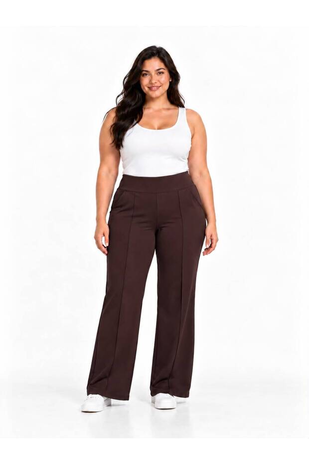 Brown High-Waisted Piped Women's Oversized Palazzo Pants