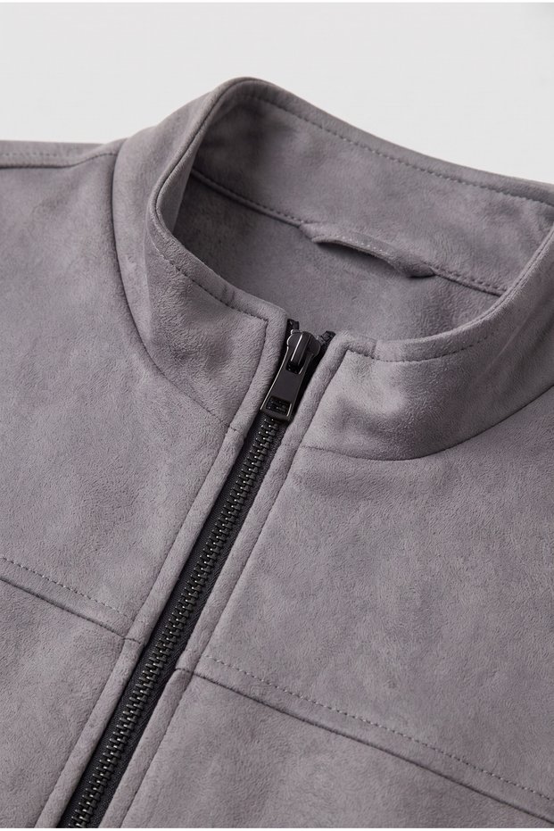 Seasonal Slim Fit Stand Collar Basic Suede Jacket