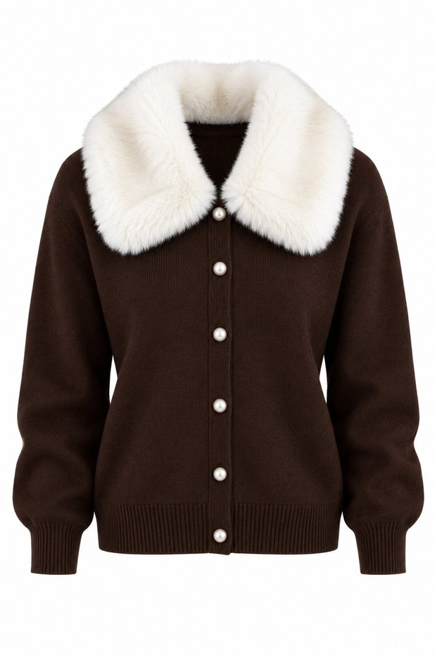 Brown Fur-Trimmed Cardigan - 2y261002