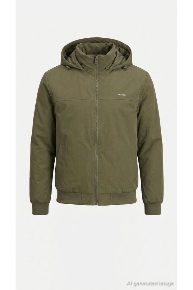 12302538 Men's Jacket, Hooded, Zippered Pocket, Rib Knit Cuffs, Transitional, Lined, Casual, Bomber, Regular Fit