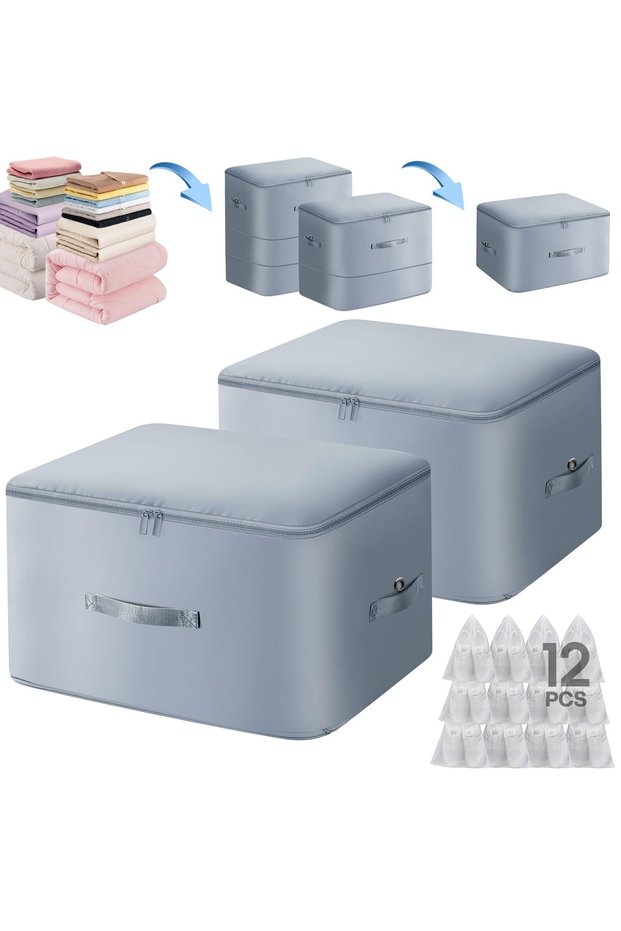 2 Pcs (2-Layer & 3-Layer) Ultra Space-Saving Self-Compression Storage Bags, Foldable Quilt Clothes O