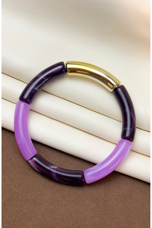 Acrylic Bamboo Boho-Chic Elasticated Colorful Bone Bracelet