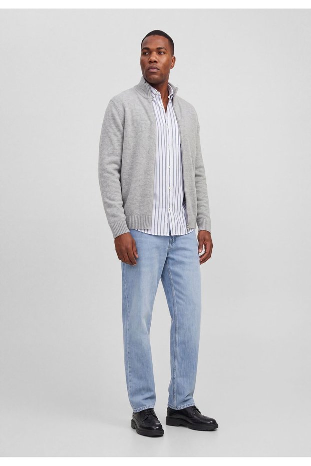 Men's Plus Size Cardigan, Zippered, Knit, Mock Neck, Long-Sleeved, Classic, Casual, Transitional, Winter 12306166