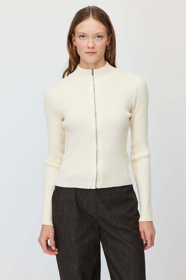 Women's Corded Fabric Cardigan with a Zipper