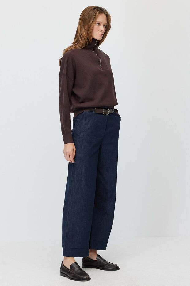 Women's Wide-Leg, Belted, Drapey Denim Pants