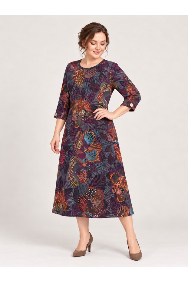 Elegant Women's Ethnic Patterned Viscose, Non-Clingy, Wrinkle-Resistant, Stretchy, Truvakar-Sleeve Plus-Size Dress