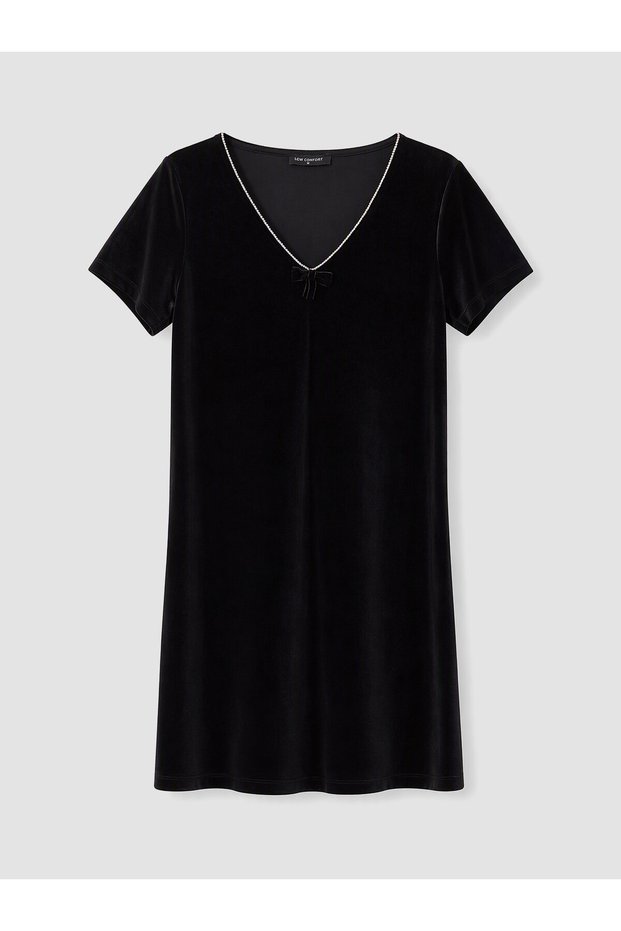 Peak New Season Black V-Neck A-Line Velvet Mini Dress