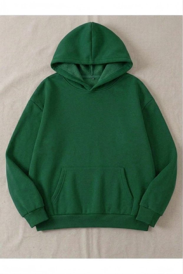 Unisex dark green unprinted hooded sweatshirt