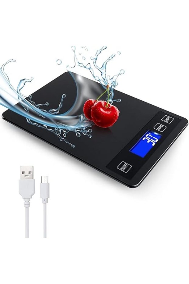 ميزان رقمي للمطبخ، دقيق حتى 1 جرام، قابل لإعادة الشحن عبر USB، مع شاشة LCD.