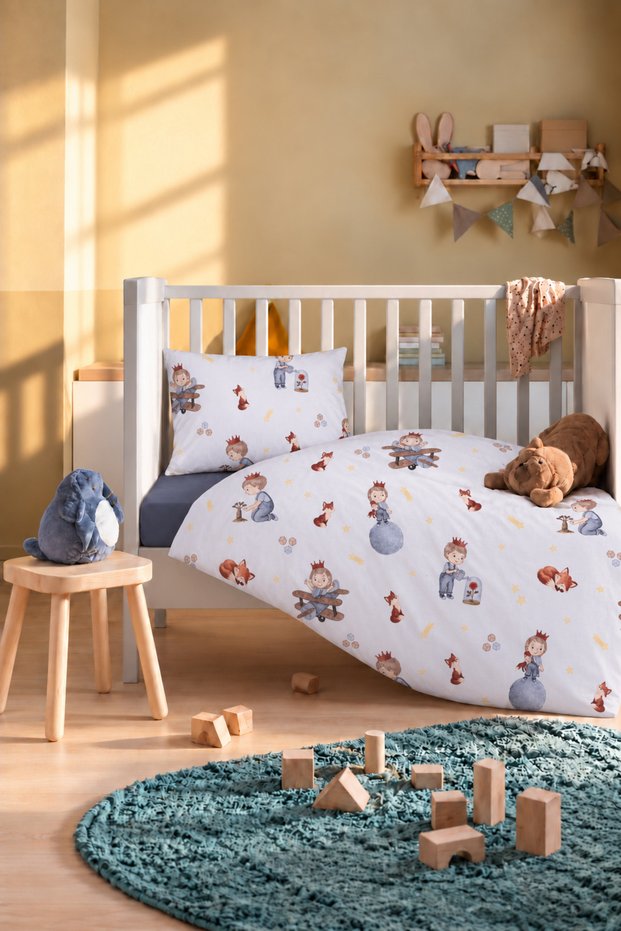 100% Cotton "Cute Prince" Baby Duvet Cover Set, 4-Piece Set (100x150)