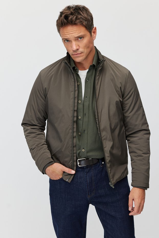 Men's Stand Collar Zippered Seasonal Coat