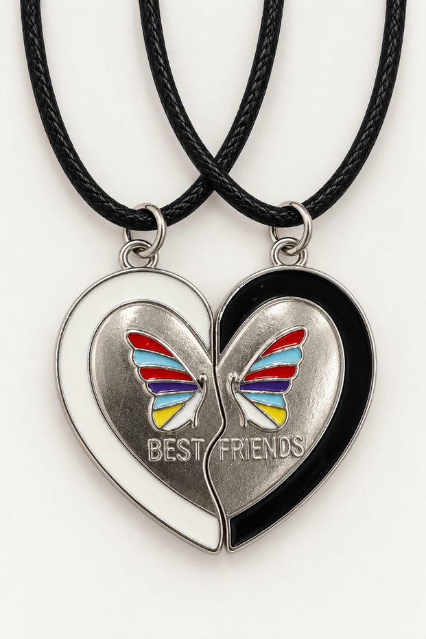 Best Friends Butterfly-Shaped Pair of Friendship Necklaces – Black and White Matching Necklace Set