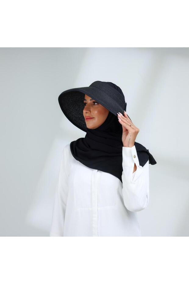 طقم نصف قبعة مع طرحة صيفية-اسود
