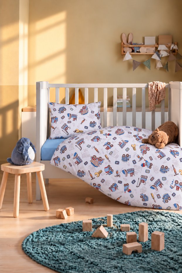 100% Cotton Patchwork-Patterned Baby Duvet Cover Set, 4-Piece Set (100x150)