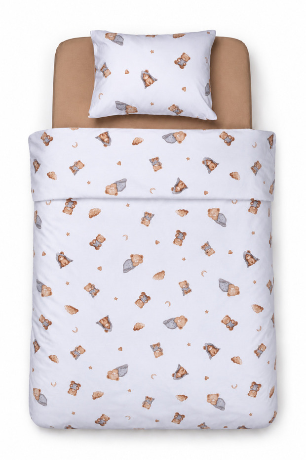 100% Cotton "Sleeping Bear" Teddy Bear Print Duvet Cover Set, 4-Piece Set (100x150)