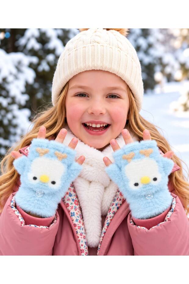 Angora STRETCHY, CUTE PENGUIN-THEMED COMFORTABLE CHILDREN'S WINTER GLOVES (SUITABLE FOR AGES 3–12)