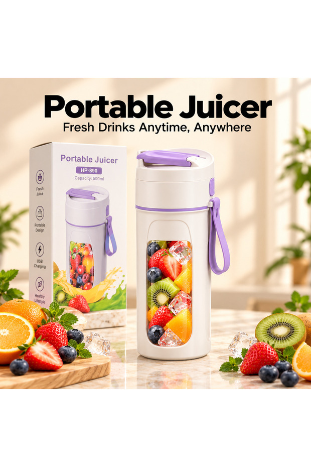KINGLINE Portable Blender, 500ml USB-C Rechargeable Personal Blender, Mini Smoothie Maker and Milkshake Mixer, One-Touch Operation, Food-Grade Materials, Carry Strap, for Home, Travel and Gym