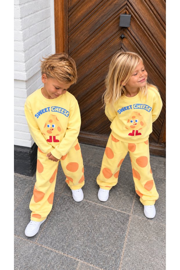 Unisex Yellow Printed Kids' Top and Bottom Set (Not Brushed Inside)