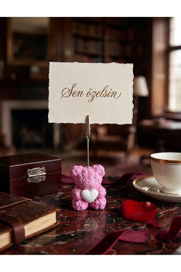 Cute Teddy Rose Bear Note and Photo Holder—Handmade from Concrete