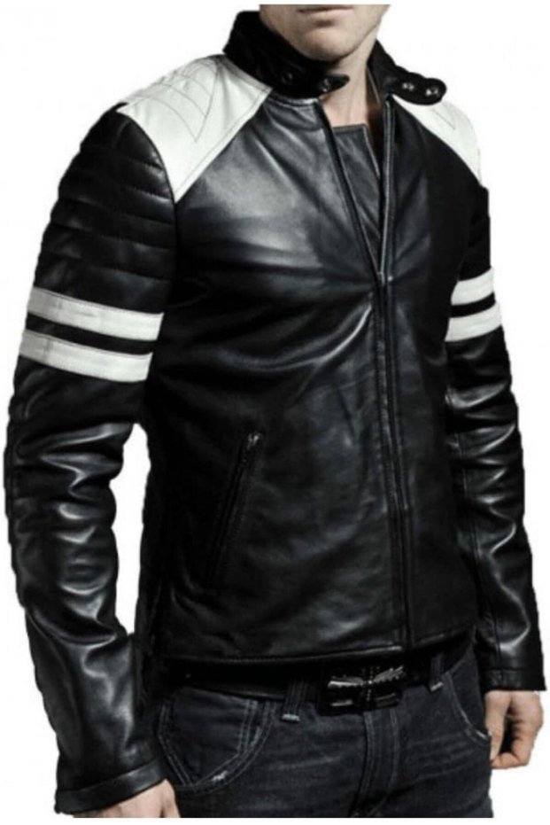 Pure Lambskin Leather Men's Jacket, Colour: Black & White