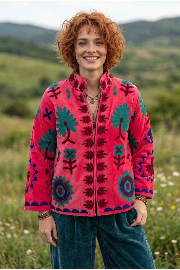 Women's Suzani Embroidered Velvet Jacket – Ethnic Bohemian Design