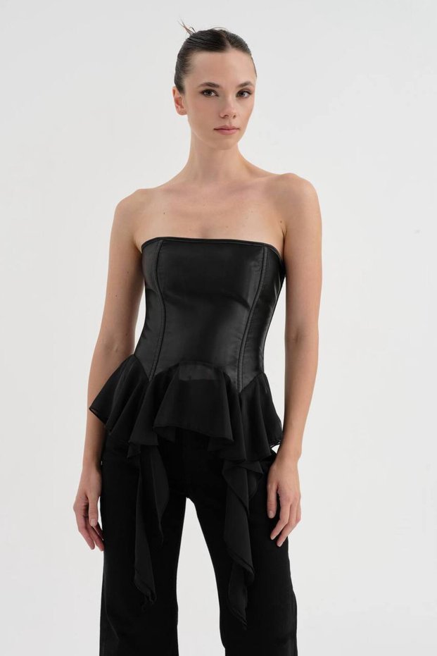 Women's Satin-Lined Chiffon Strapless Corset with Detailed Design