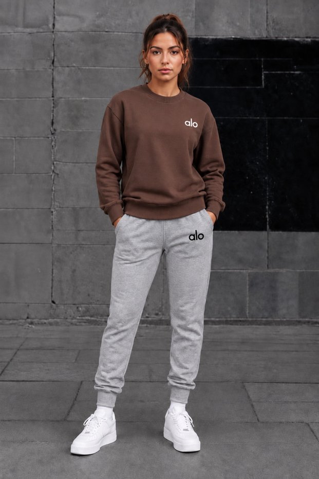 ZERO-NECK BRUSHED INSIDE CHARDON TRACK SUIT, SEASONAL, WITH "ALO" PRINT—WOMEN'S / MEN'S UNISEX STYLE