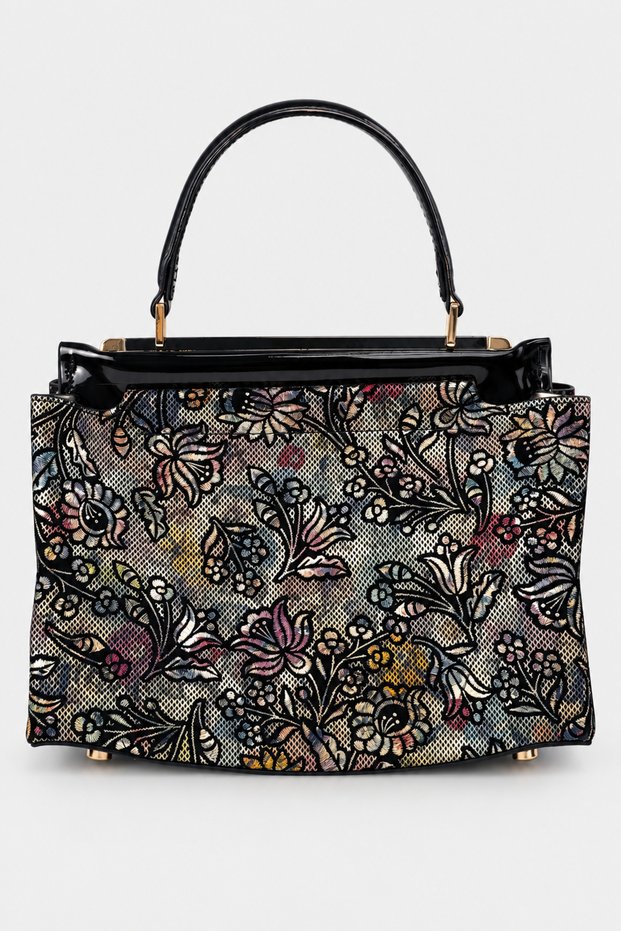 Dila Women's Colorful Midi Length Clutch Bag with Floral Print - Black