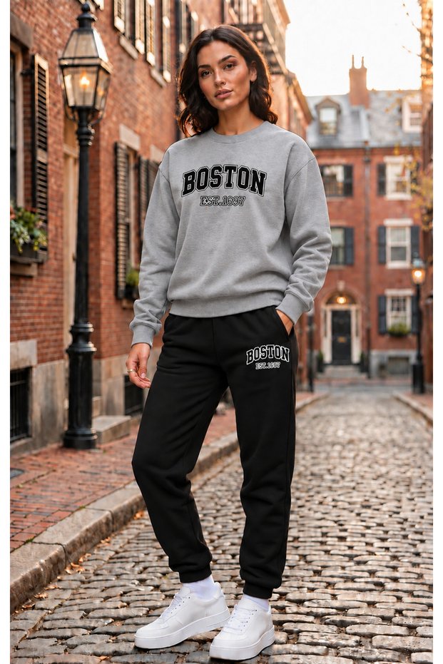 Crew-Neck Brushed Inside Chardonnay Sweatshirt with Seasonal Boston Print—Women’s/Men’s Unisex Style