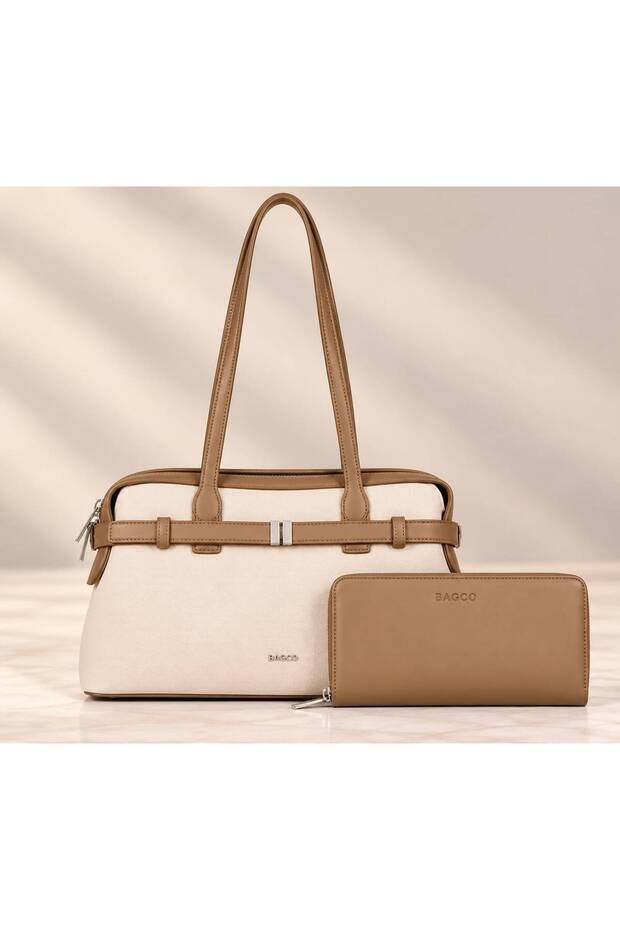 Women's Structured Tote Bag | Top Handle Shoulder Bag with zipper closure and Wallet