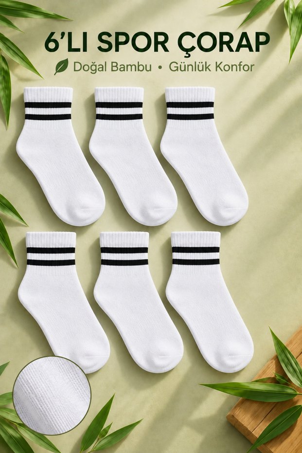6 Pairs of Bamboo-Toe, Stitch-Free, Cuffed Children's Tennis Socks