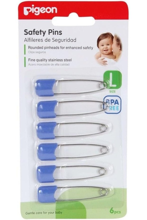6 Piece Safety Pin Set, Safe Secure Clips, Stainless Steel, Rounded Pin Heads, Large, Enhance Safety, U Shape, Multicolor