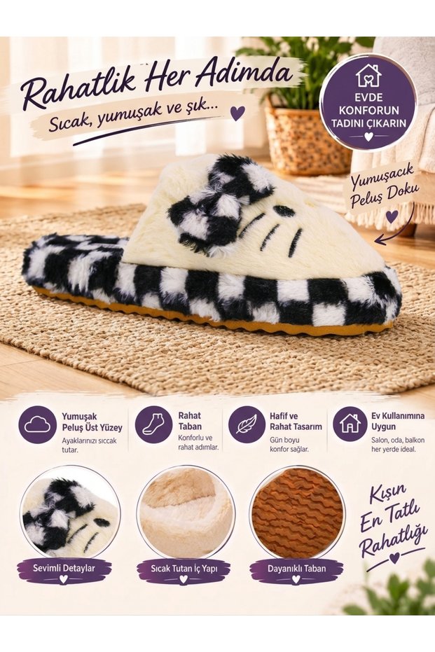 Soft Sole Plush House Slippers with a Kitten Design