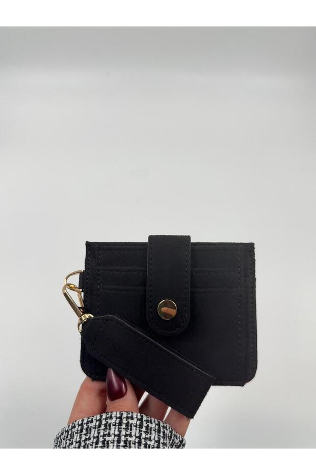 Women's Suede Keychain Wallet with Detailed Design