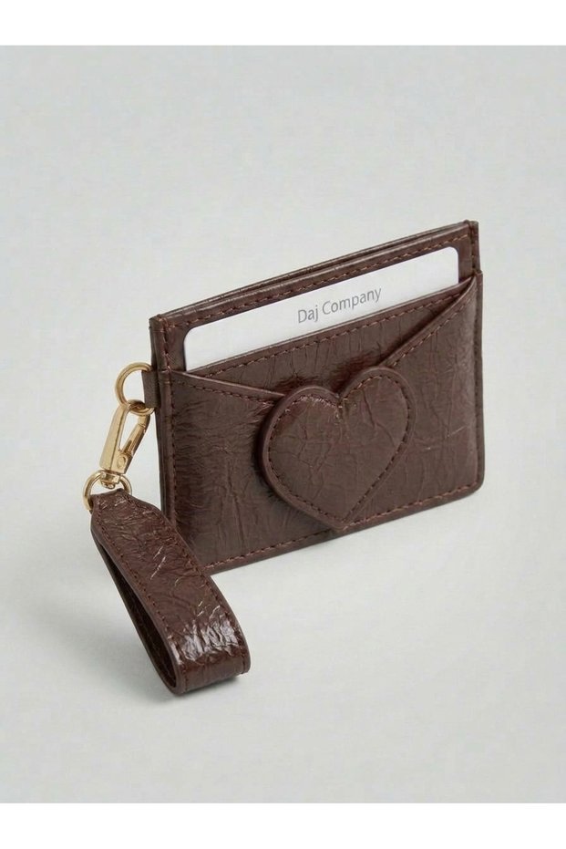 Women's Bitter Coffee Detailed Wrinkled Patent Leather Card Holder - Mini Envelope Wallet with Removable Gold Bracelet
